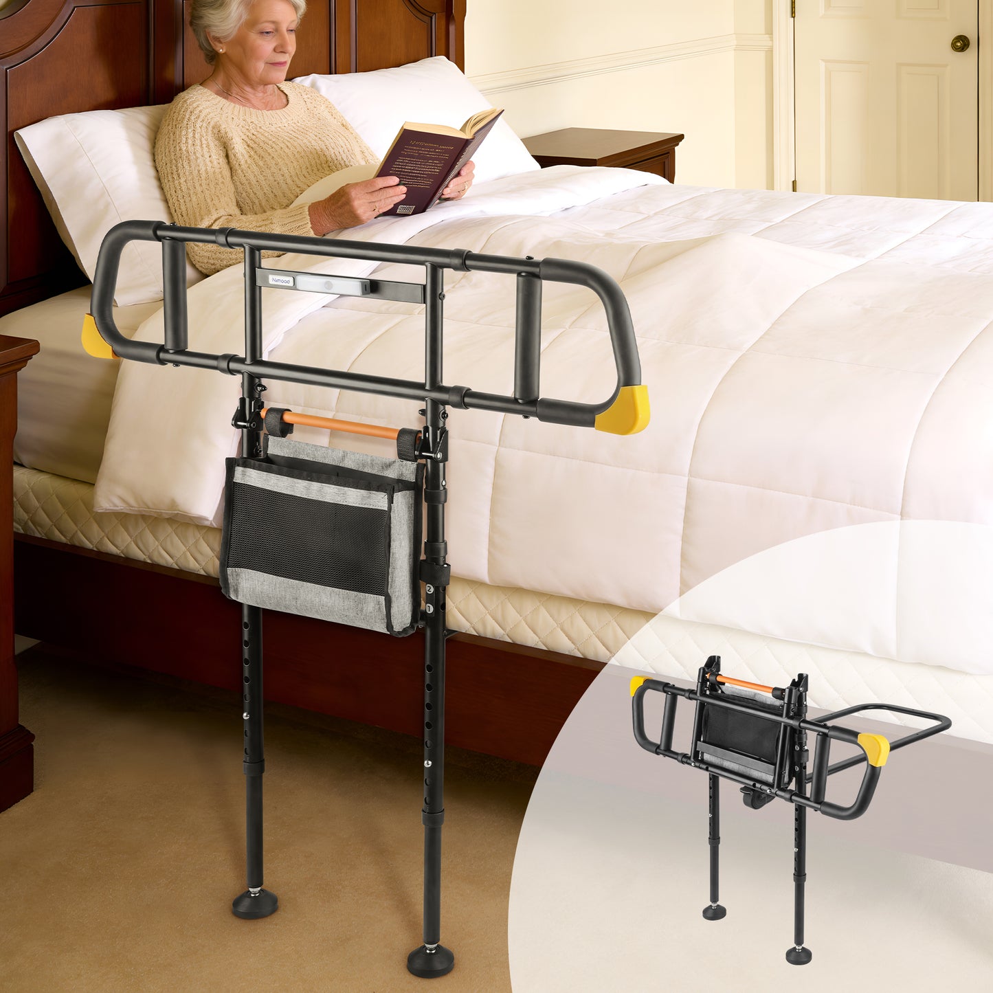 C5 Pro Bed Rails for Elderly Adults Safety - Foldable Bed Assist Rail with Adjustable Height