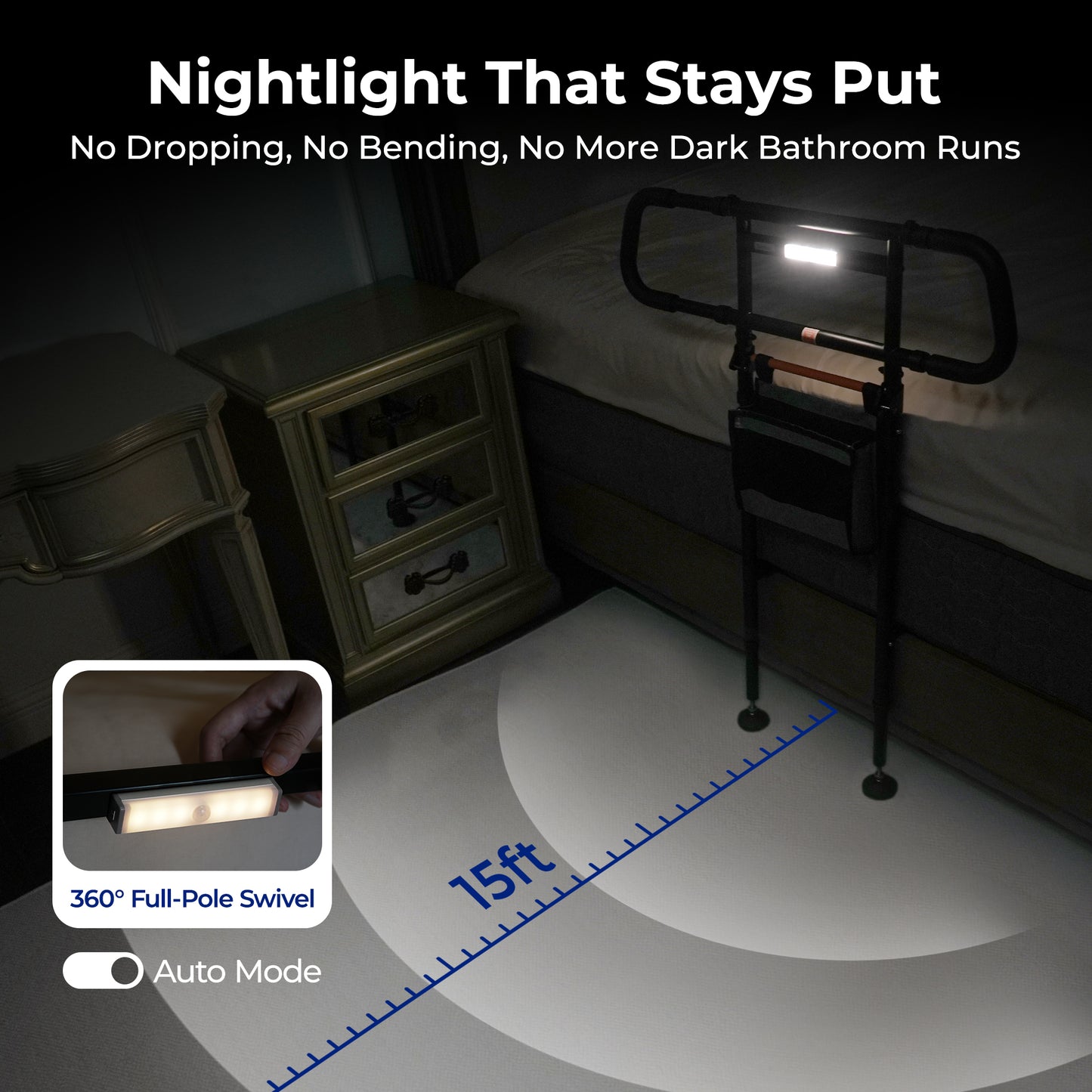 Nimood C5 Pro Bed Assist Rails for Seniors, 350LBS Stable Tool-Free Foldable Bed Guard Rail with Non-Slip Ergonomic Wider Handrail, Extension Heights