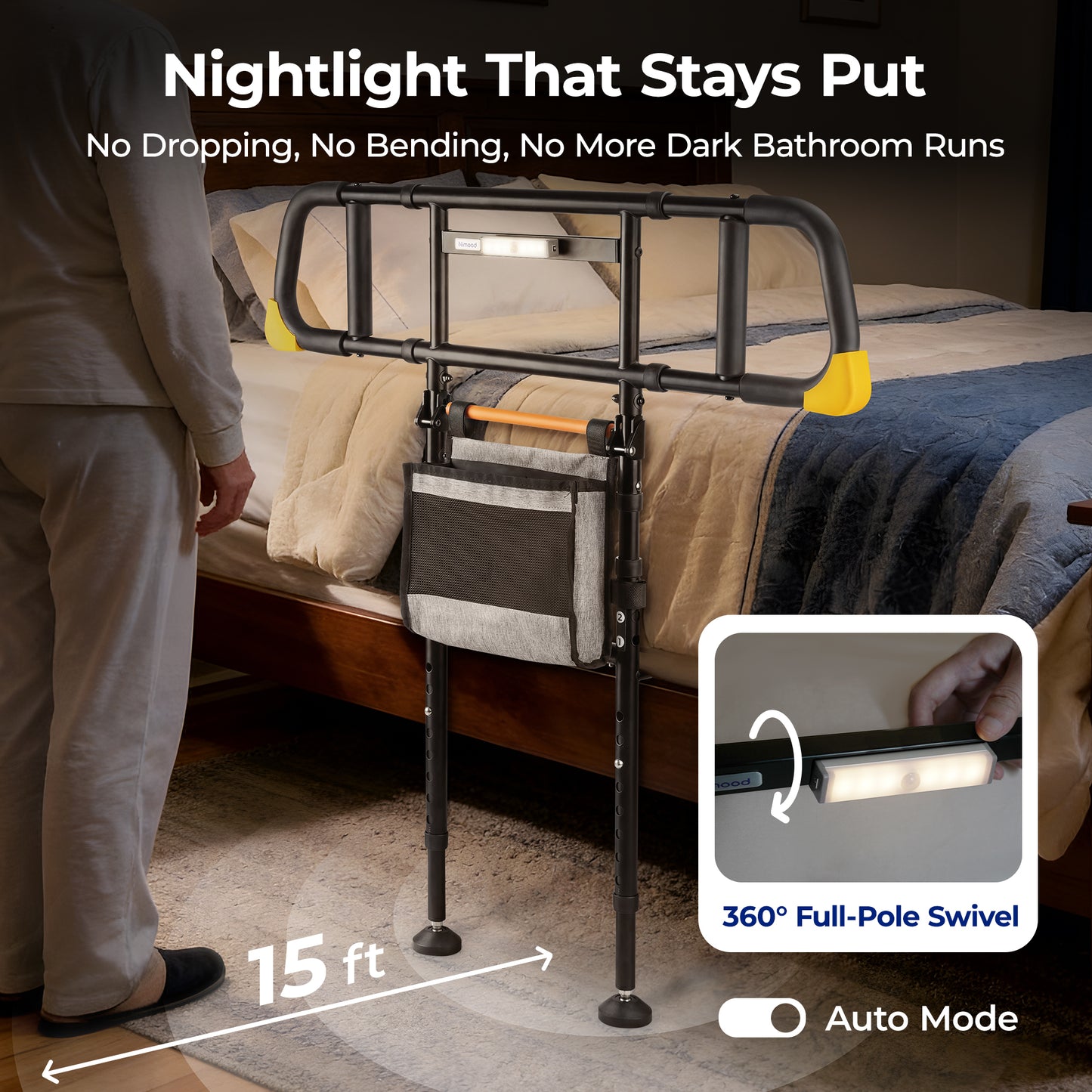 C5 Pro Bed Rails for Elderly Adults Safety - Foldable Bed Assist Rail with Adjustable Height