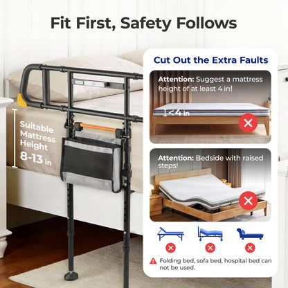 C5 Pro Bed Rails for Elderly Adults Safety - Foldable Bed Assist Rail with Adjustable Height