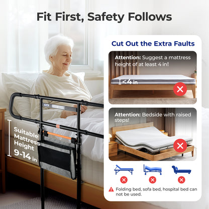 Nimood C5 Pro Bed Assist Rails for Seniors, 350LBS Stable Tool-Free Foldable Bed Guard Rail with Non-Slip Ergonomic Wider Handrail, Extension Heights