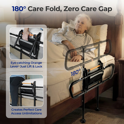 Nimood C5 Pro Bed Assist Rails for Seniors, 350LBS Stable Tool-Free Foldable Bed Guard Rail with Non-Slip Ergonomic Wider Handrail, Extension Heights