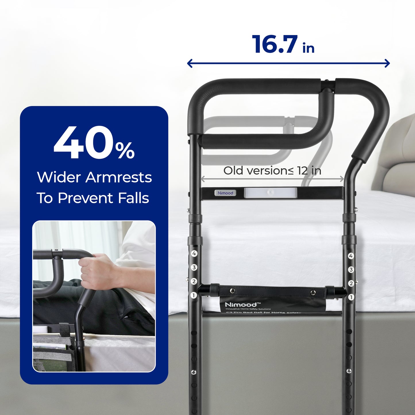 C3 Pro Bed Rails for Elderly Adults Safety, Adjustable Heights Bed Cane