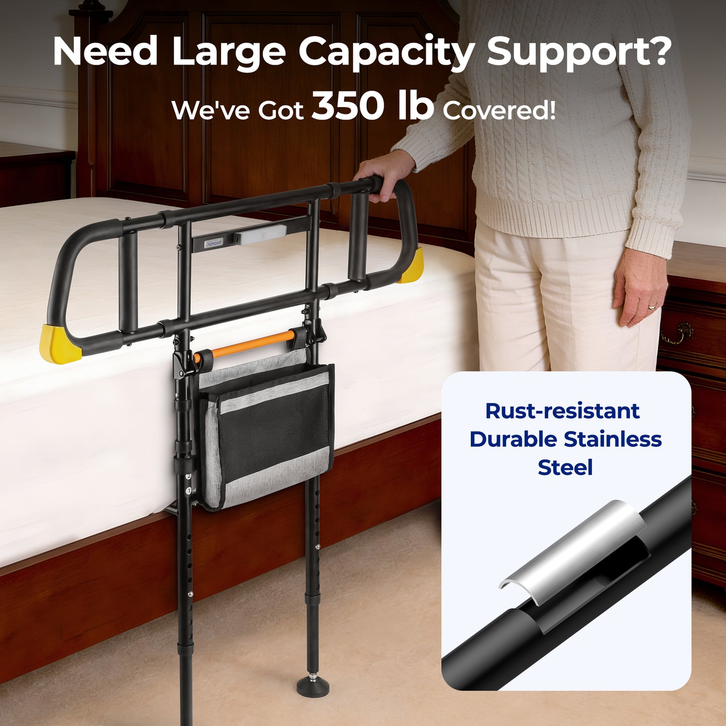 C5 Pro Bed Rails for Elderly Adults Safety - Foldable Bed Assist Rail with Adjustable Height