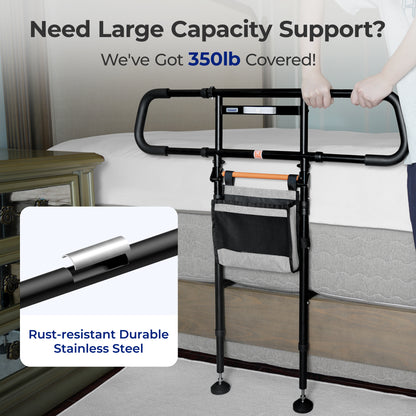 Nimood C5 Pro Bed Assist Rails for Seniors, 350LBS Stable Tool-Free Foldable Bed Guard Rail with Non-Slip Ergonomic Wider Handrail, Extension Heights