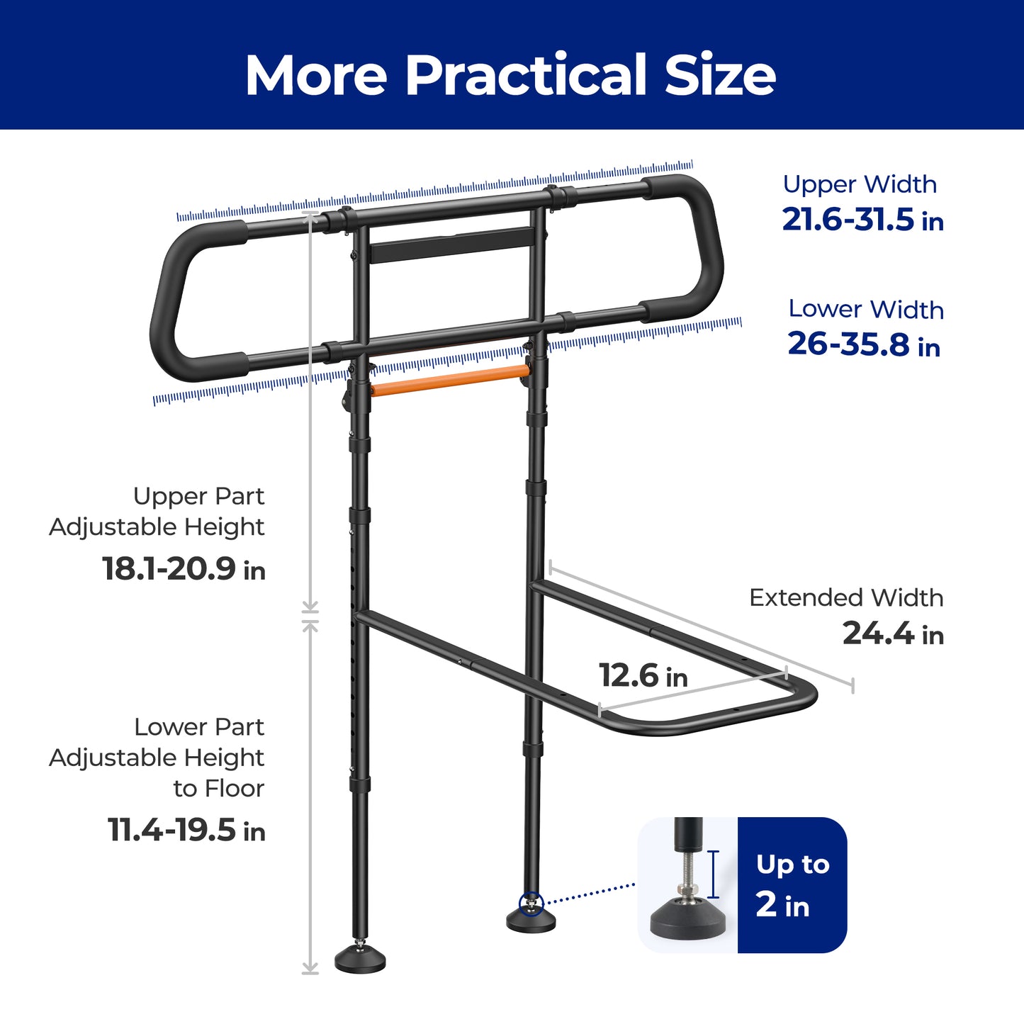 Nimood C5 Pro Bed Assist Rails for Seniors, 350LBS Stable Tool-Free Foldable Bed Guard Rail with Non-Slip Ergonomic Wider Handrail, Extension Heights