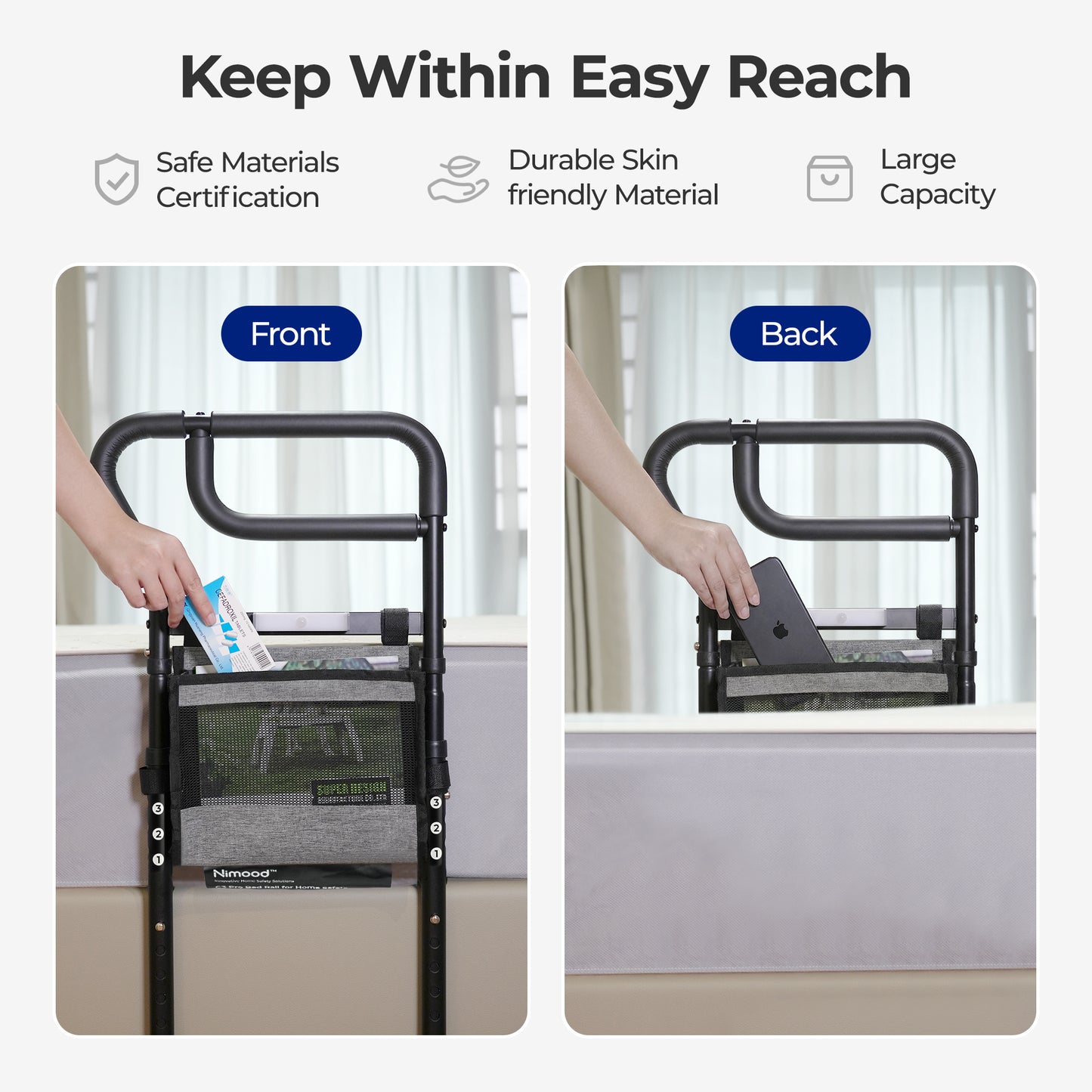 C3 Pro Bed Rails for Elderly Adults Safety, Adjustable Heights Bed Cane