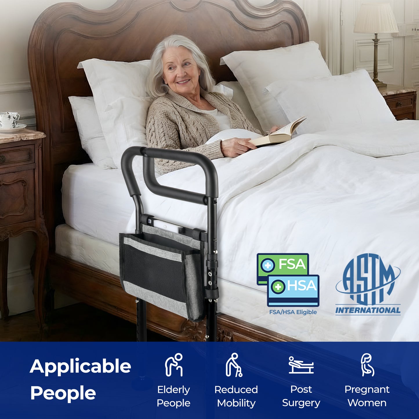 C3 Pro Bed Rails for Elderly Adults Safety, Adjustable Heights Bed Cane