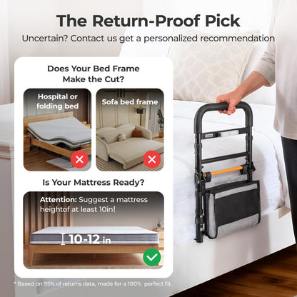 C1 Fold Pro Bed Rails for Elderly Adults Safety - Sensor Light & Storage Pocket