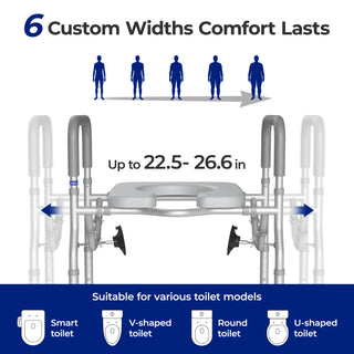 T1 Toilet Seat Riser for Seniors, Raised Toilet Seat with Handles with Adjustable Height Width