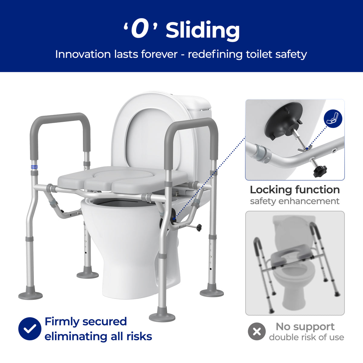 T1 Toilet Seat Riser for Seniors, Raised Toilet Seat with Handles with Adjustable Height Width