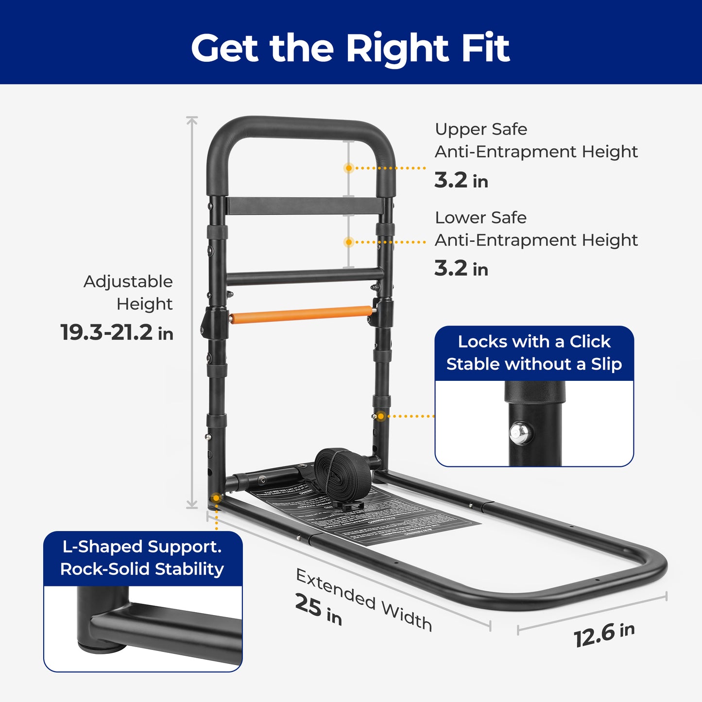 C1 Fold Pro Bed Rails for Elderly Adults Safety - Sensor Light & Storage Pocket