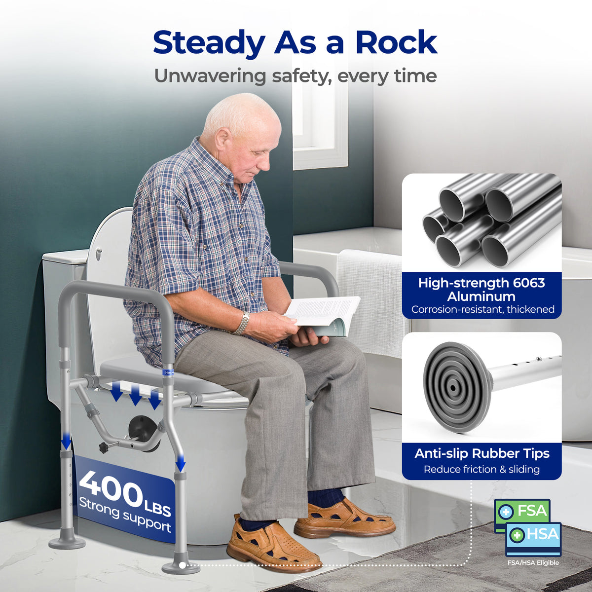 T1 Toilet Seat Riser for Seniors, Raised Toilet Seat with Handles with Adjustable Height Width