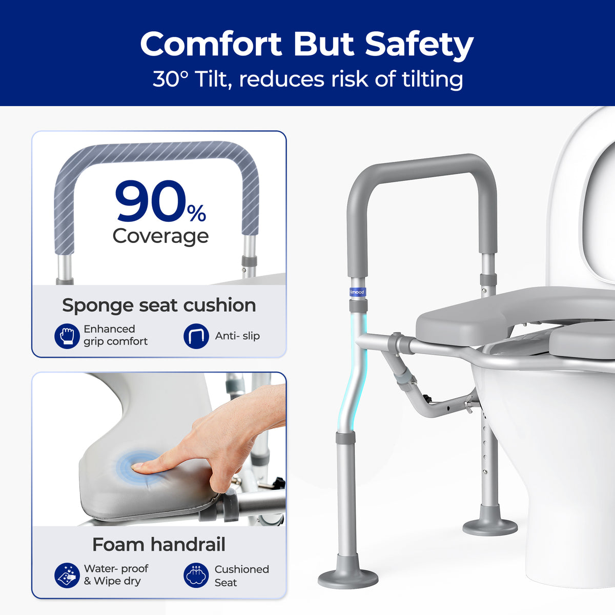 T1 Toilet Seat Riser for Seniors, Raised Toilet Seat with Handles with Adjustable Height Width