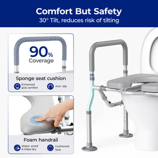 T1 Toilet Seat Riser for Seniors, Raised Toilet Seat with Handles with Adjustable Height Width