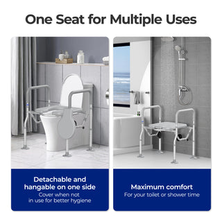 T1 Toilet Seat Riser for Seniors, Raised Toilet Seat with Handles with Adjustable Height Width